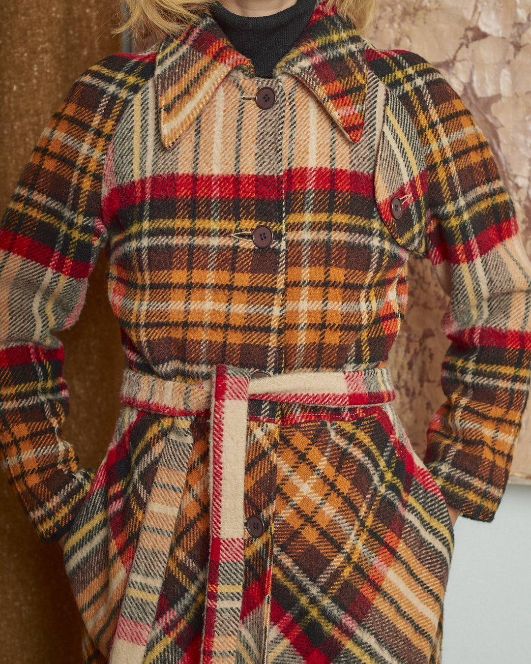 Cappotto anni 70 con gonna ampia tartan