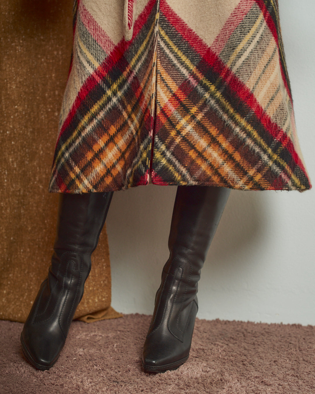 Cappotto anni 70 con gonna ampia tartan