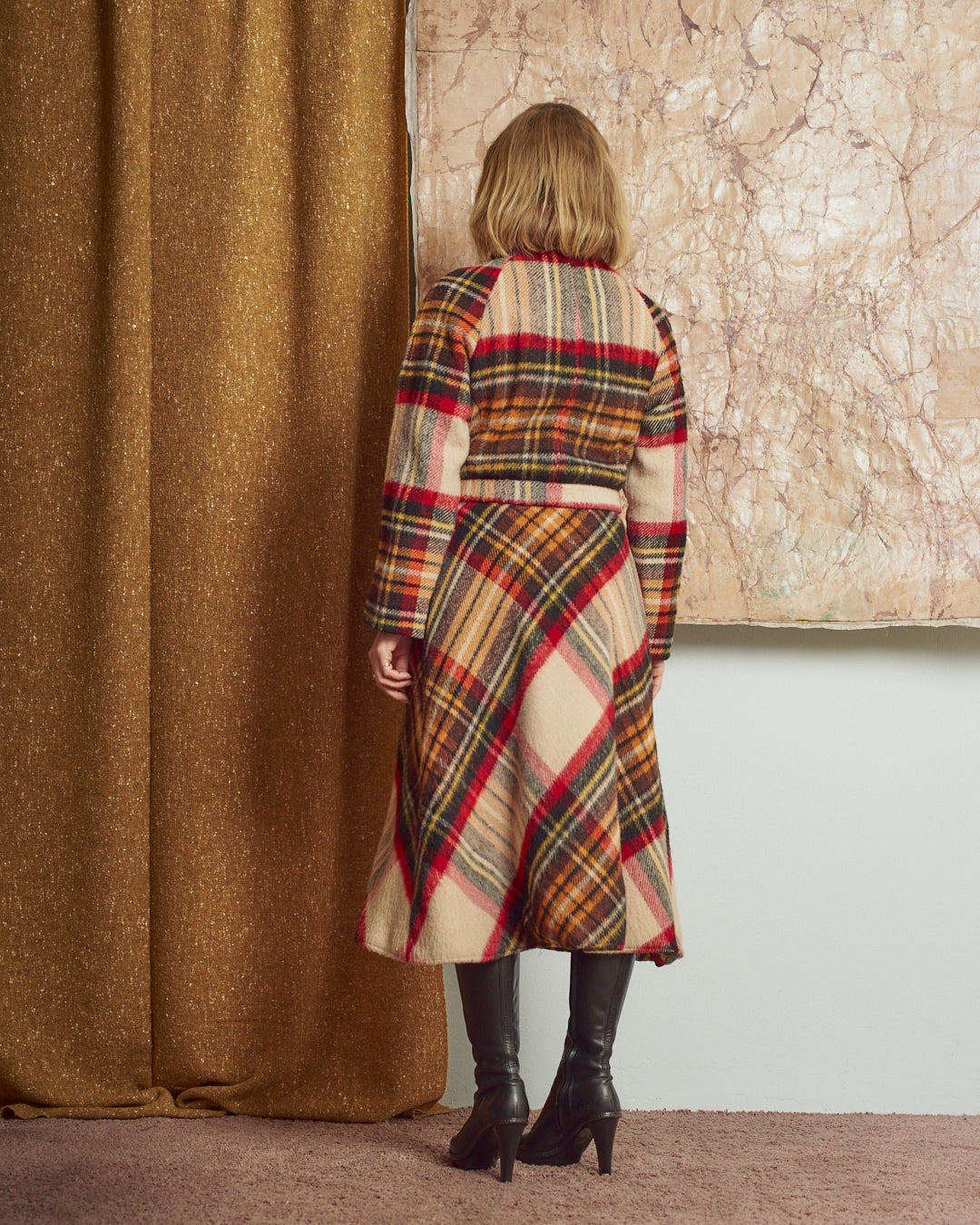 Cappotto anni 70 con gonna ampia tartan