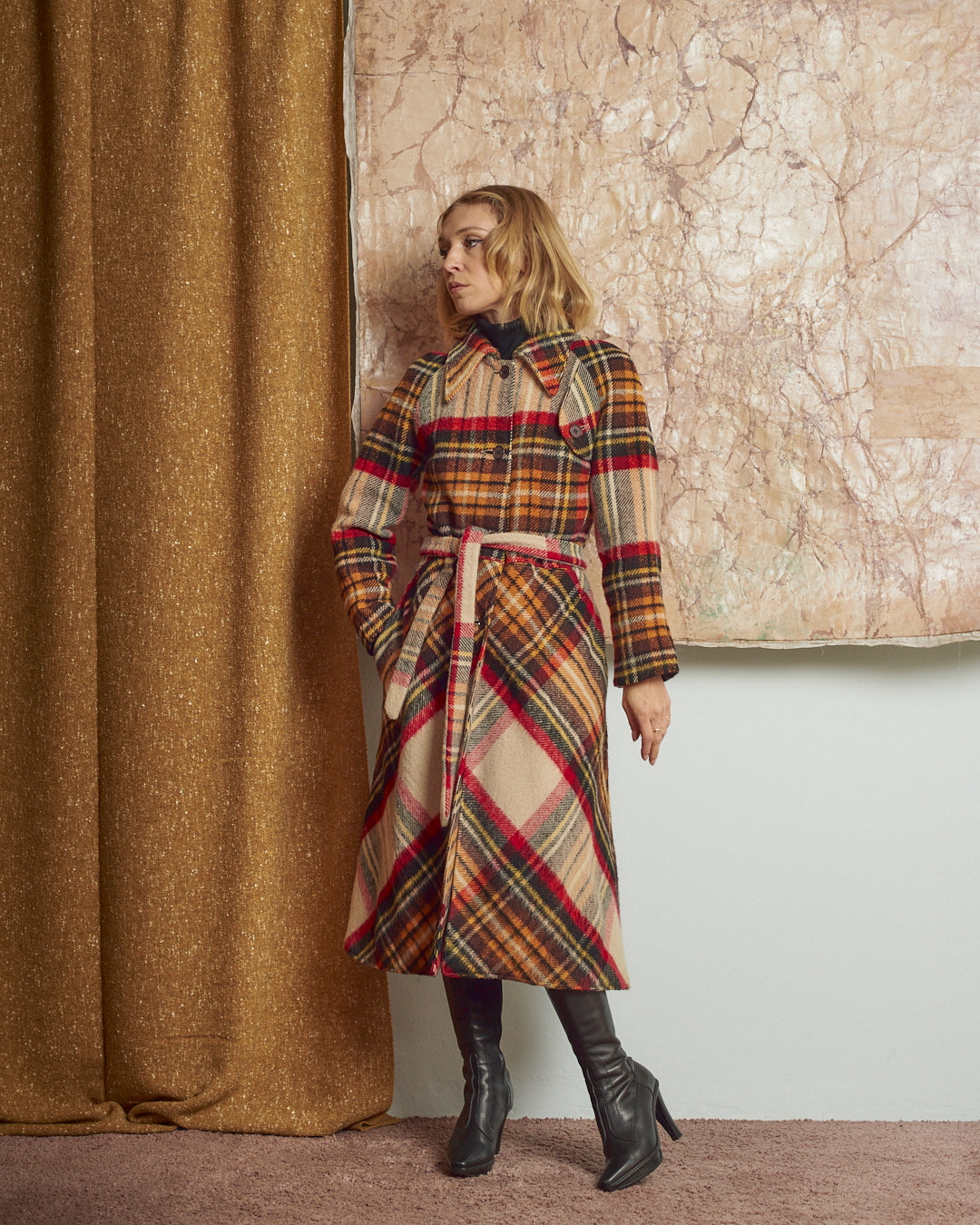 Cappotto anni 70 con gonna ampia tartan