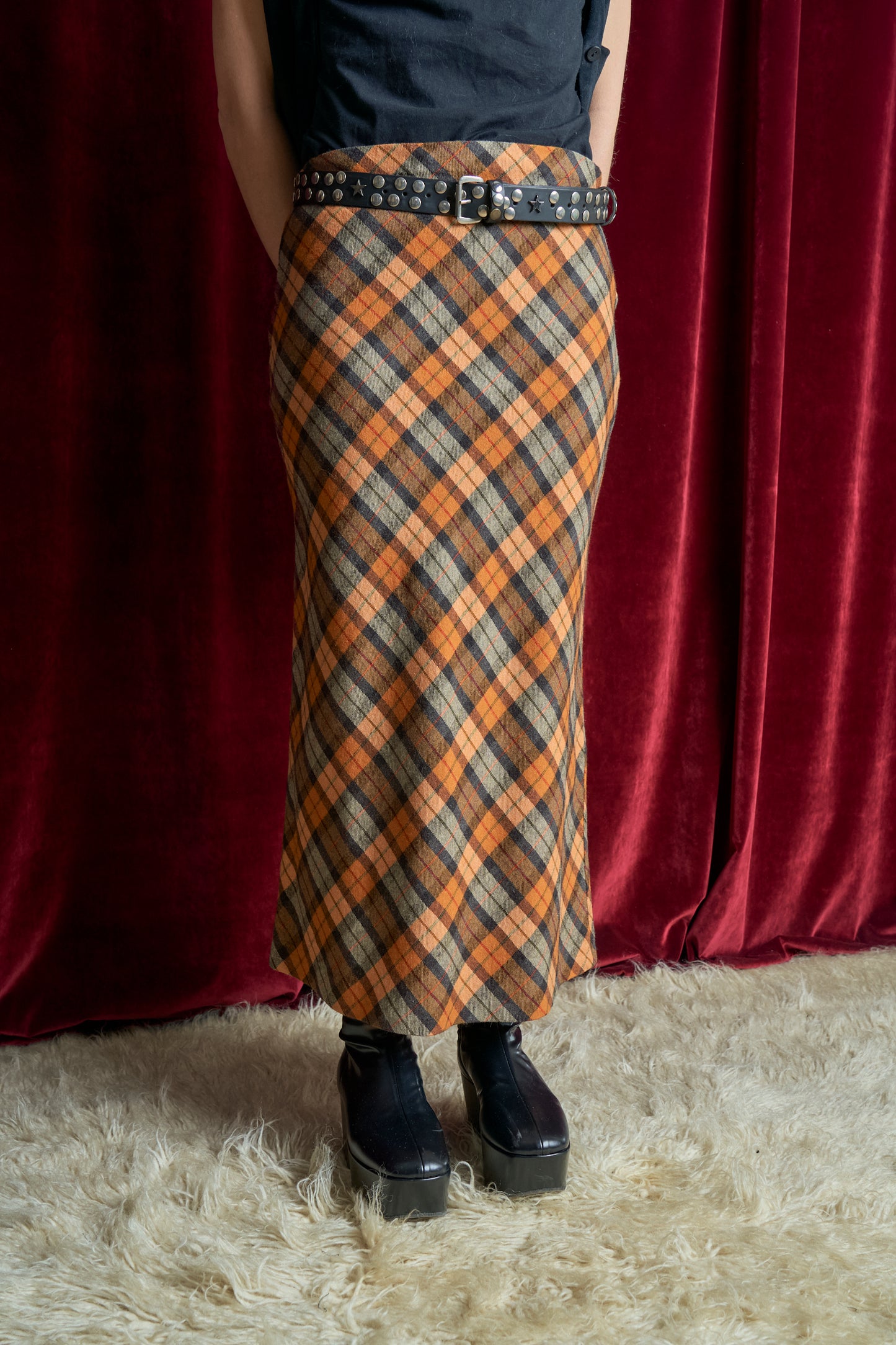 Gonna in lana vergine tartan godet