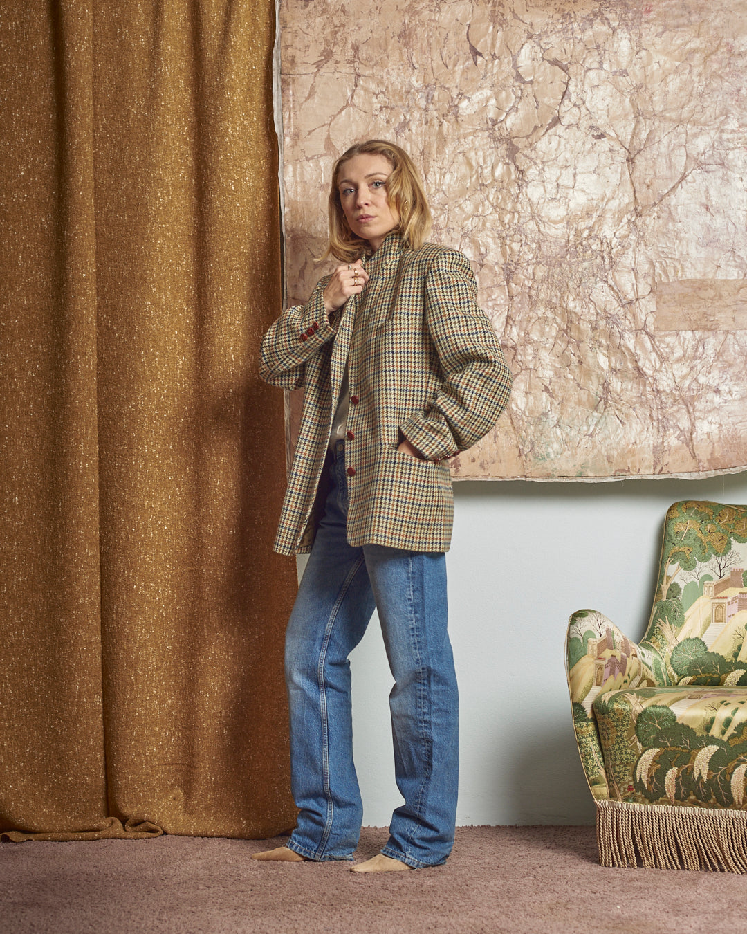 Blazer pied-de-poule Steinbock in lana vergine