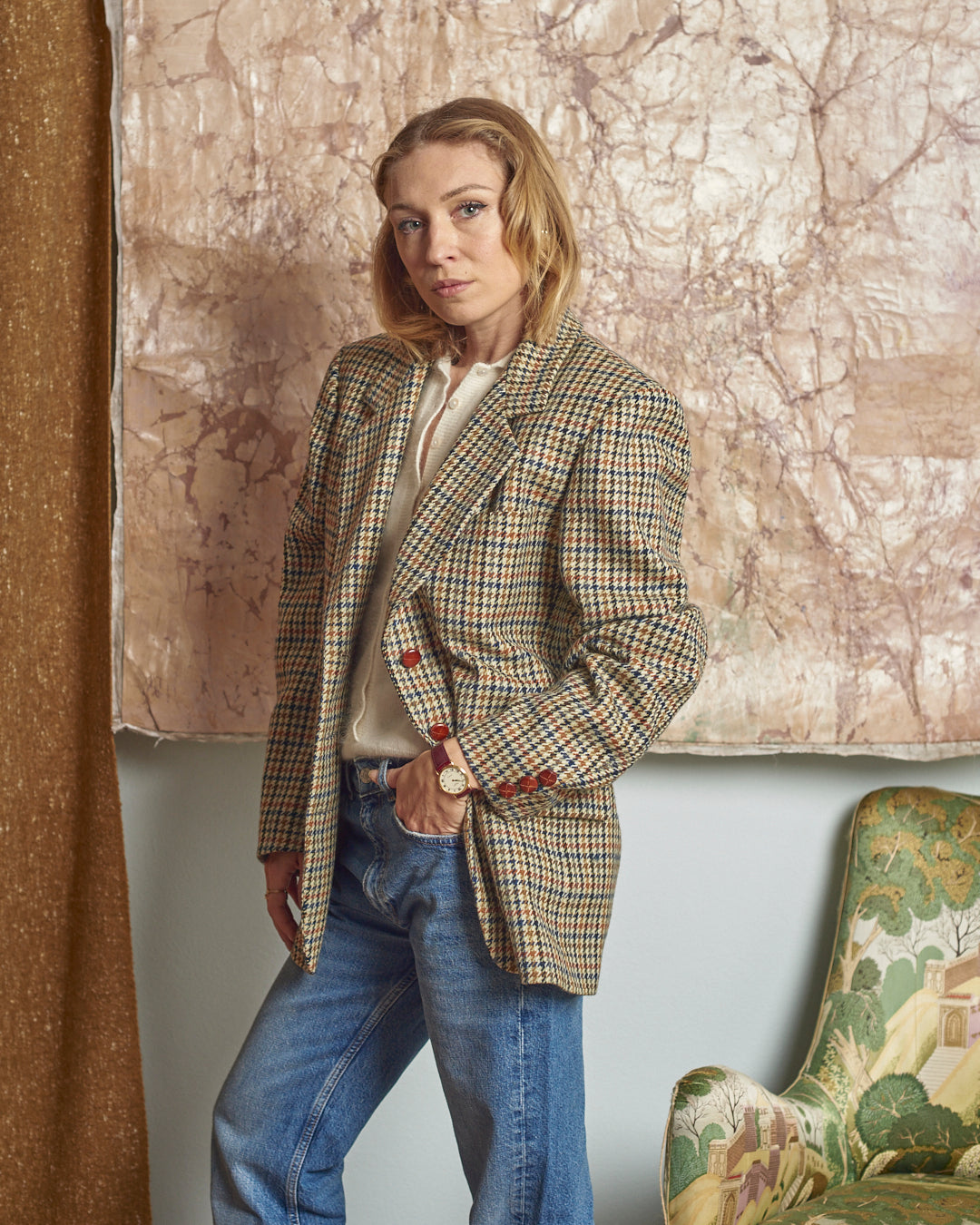 Blazer pied-de-poule Steinbock in lana vergine