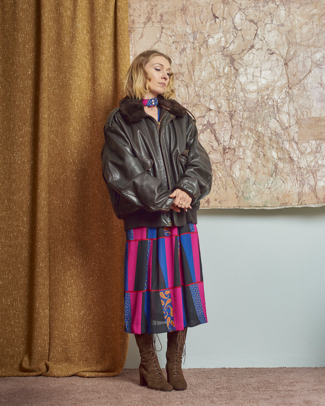 Schott bomber maschile marrone scuro