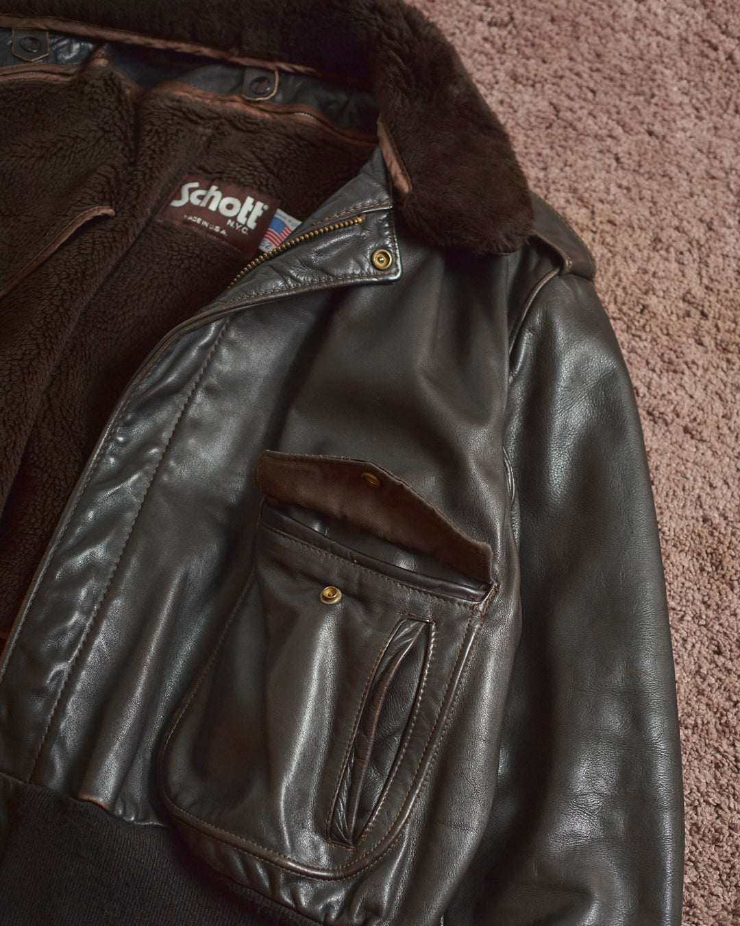 Schott bomber maschile marrone scuro