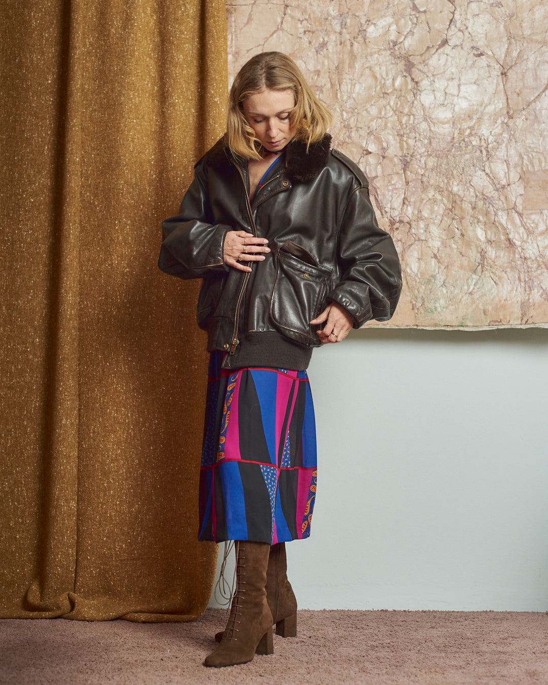 Schott bomber maschile marrone scuro