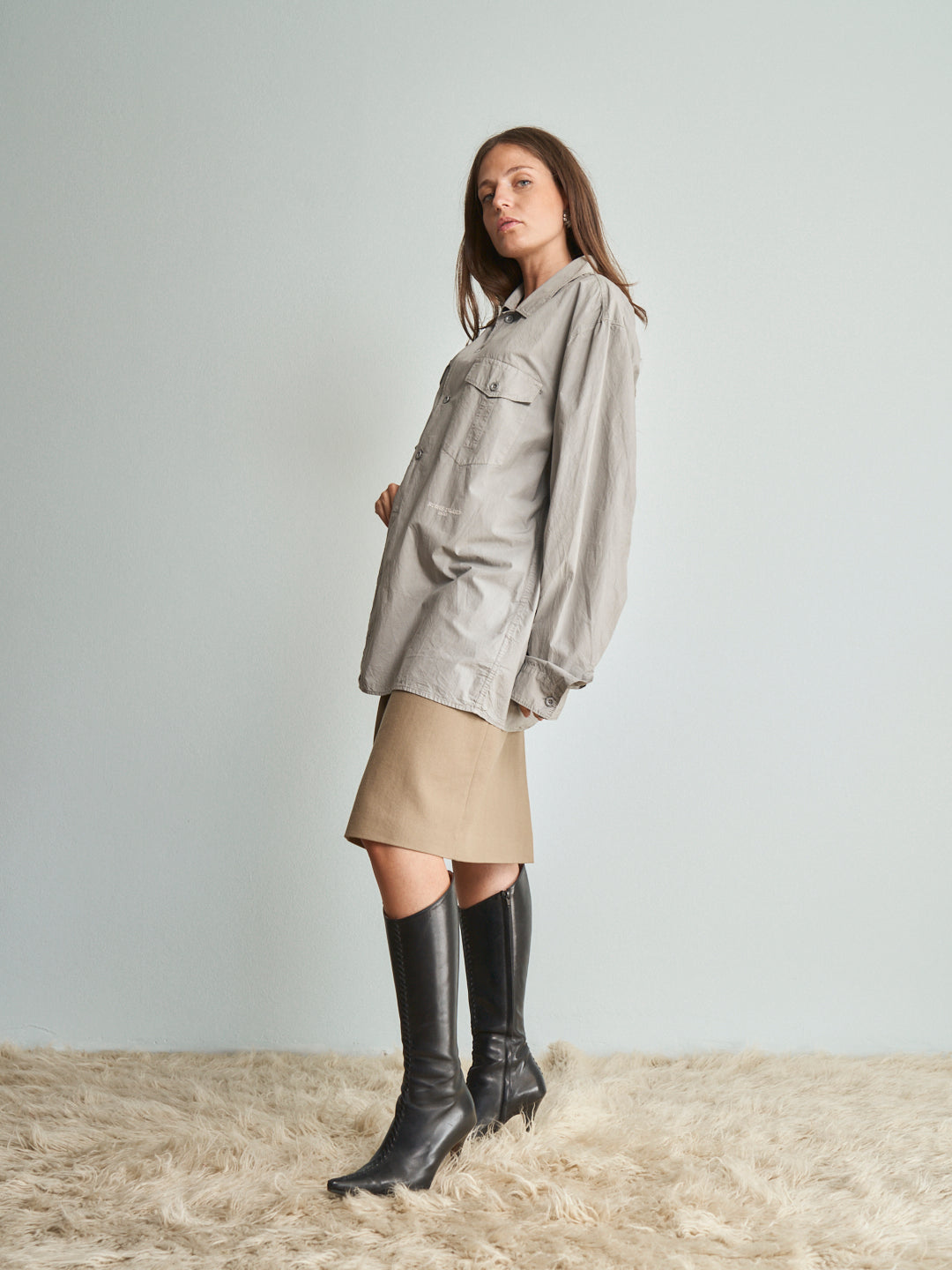 Camicia Stone Island in cotone,manica lunga color calce