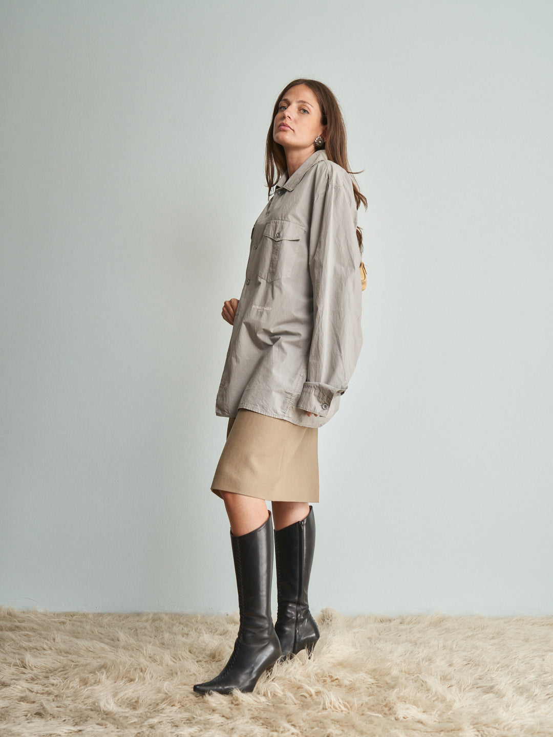 Camicia Stone Island in cotone,manica lunga color calce