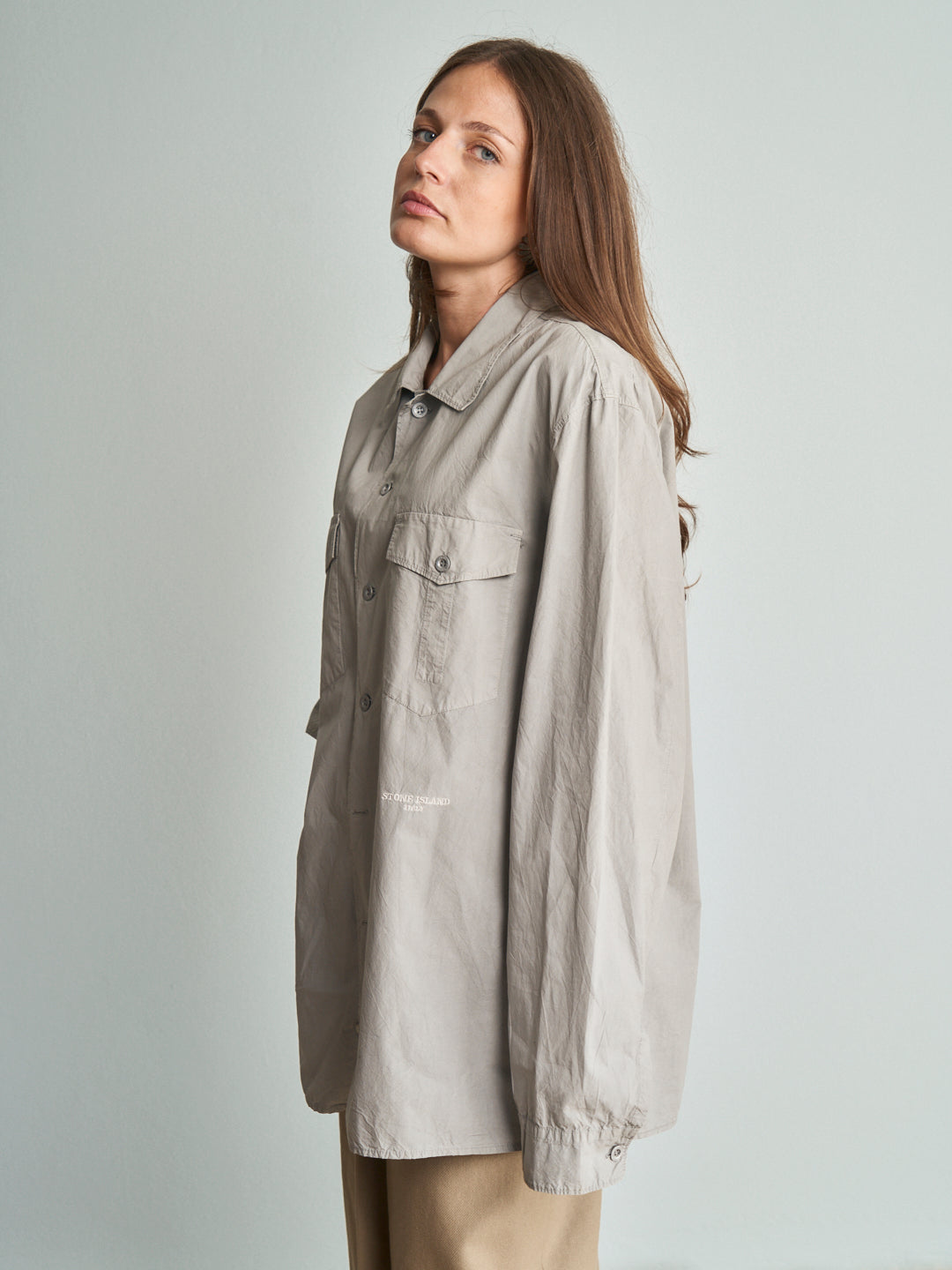 Camicia Stone Island in cotone,manica lunga color calce
