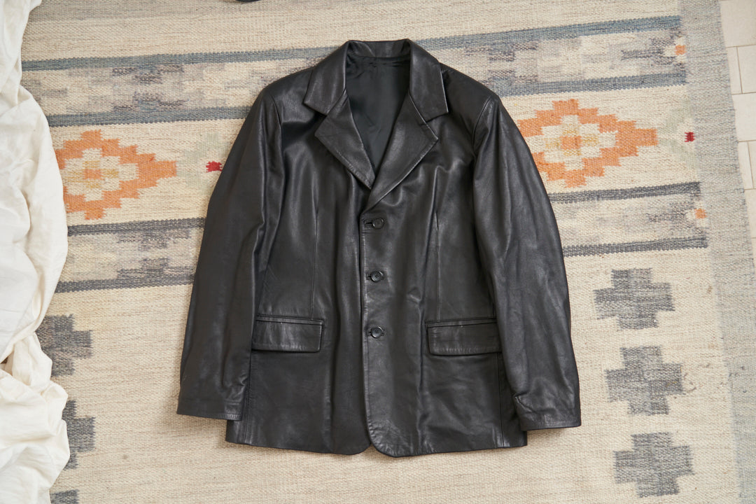 Giacca rever in pelle nera taglia L\XL
