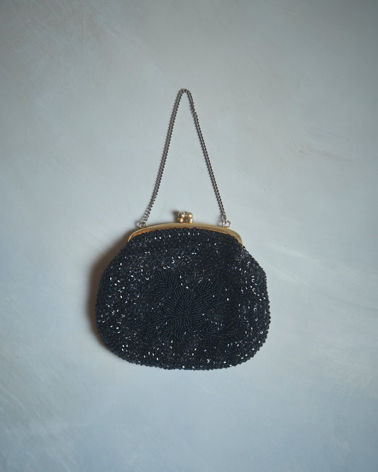 Borsa vintage con perline nera anni 60