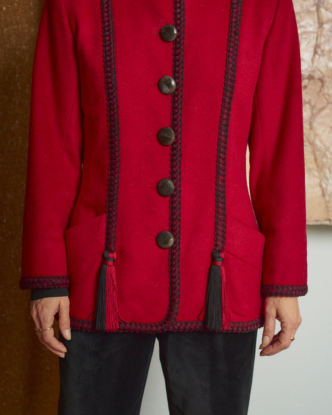 Giacca Yves Saint Laurent fw 1993-1994 in lana e alpaca con nappe