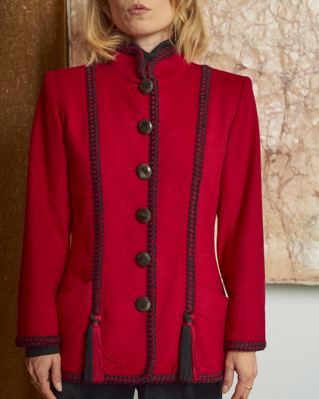 Giacca Yves Saint Laurent fw 1993-1994 in lana e alpaca con nappe