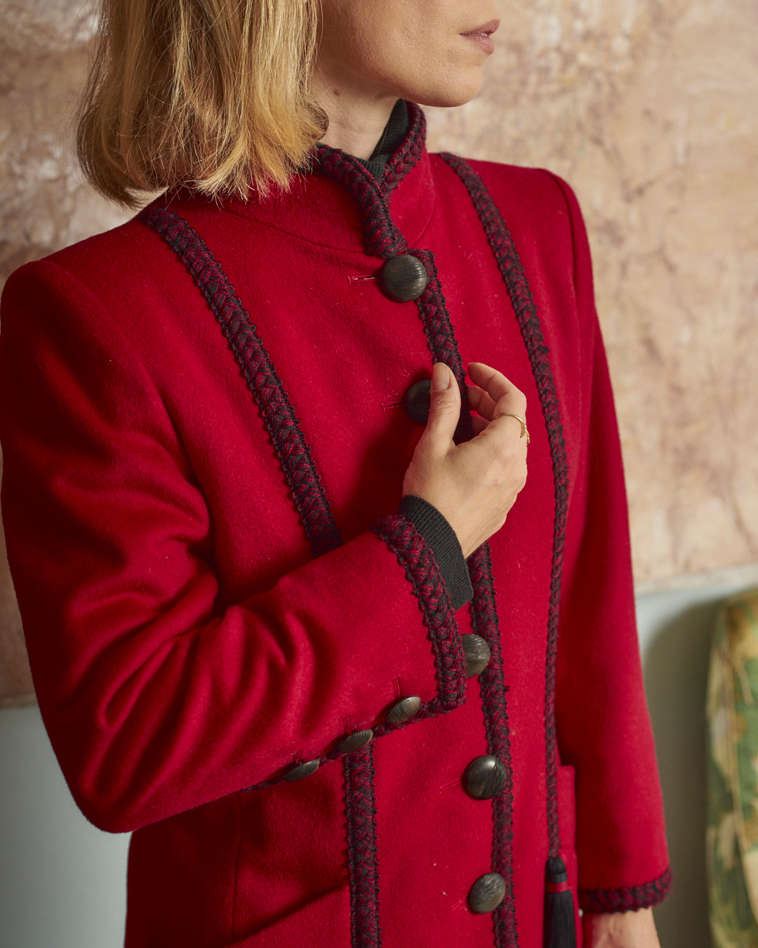 Giacca Yves Saint Laurent fw 1993-1994 in lana e alpaca con nappe