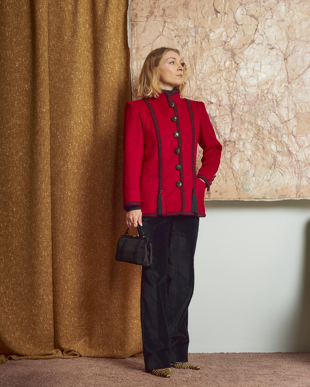 Giacca Yves Saint Laurent fw 1993-1994 in lana e alpaca con nappe