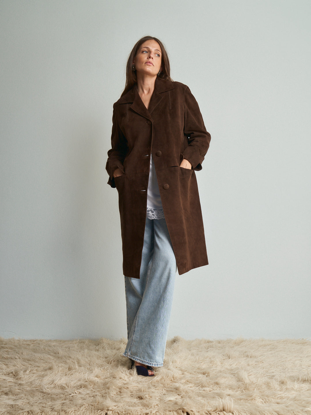 Giacca Lunga camoscio marrone