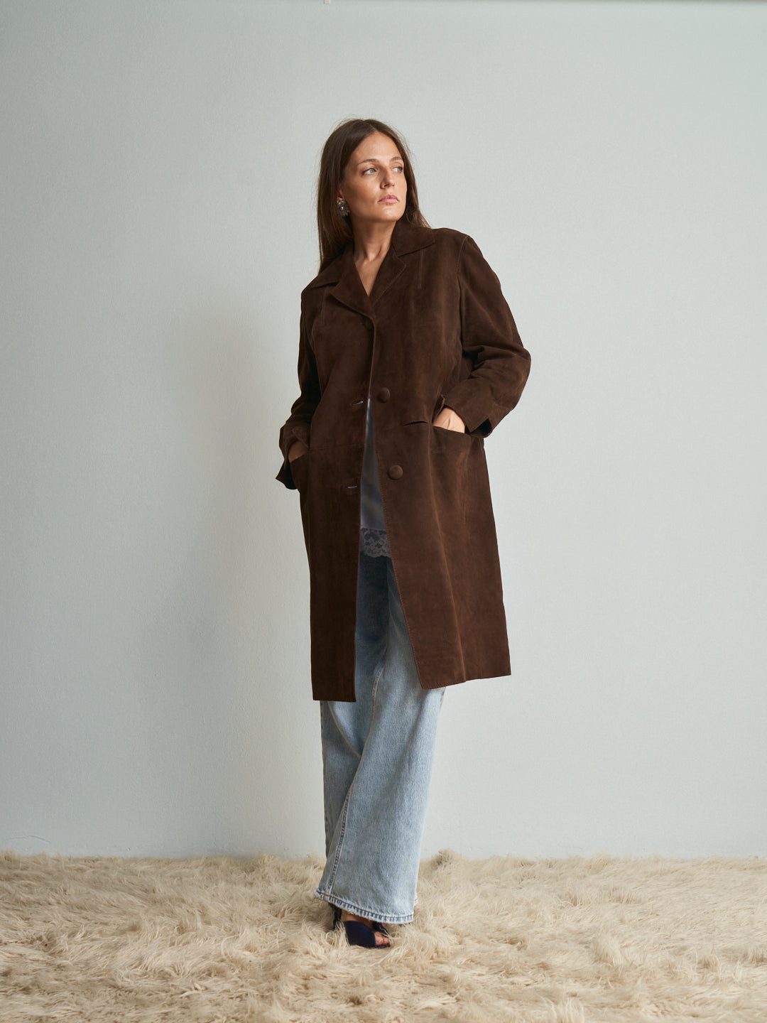 Giacca Lunga camoscio marrone