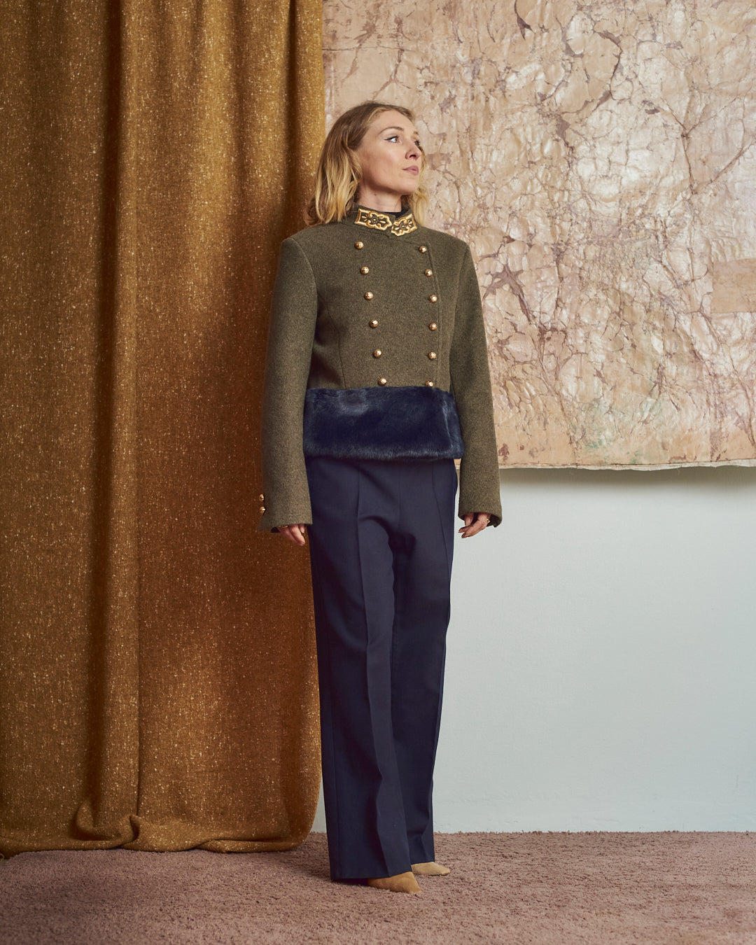 Giacca Napoleon In lana e pelliccia ecologica Ermanno Scervino