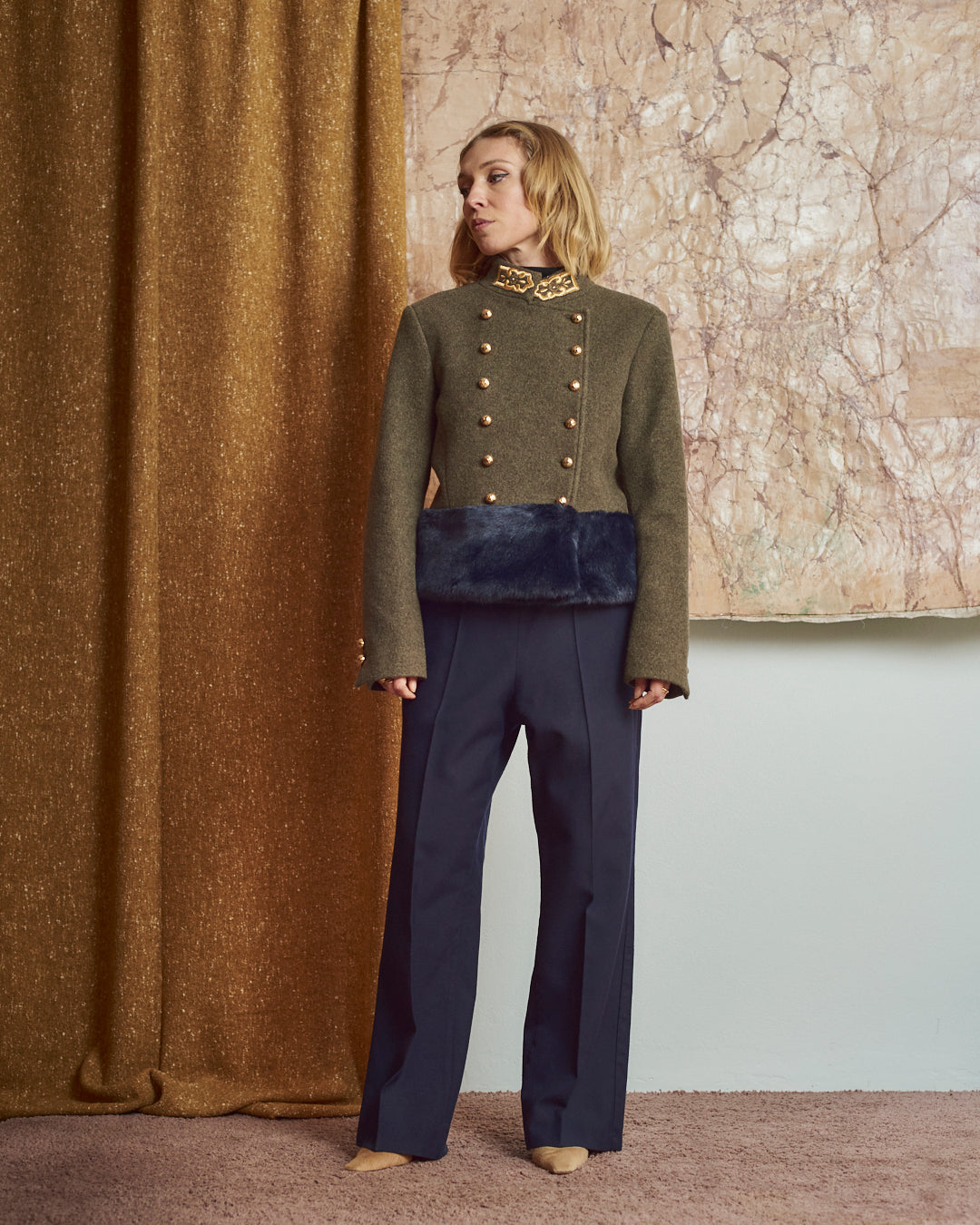 Giacca Napoleon In lana e pelliccia ecologica Ermanno Scervino