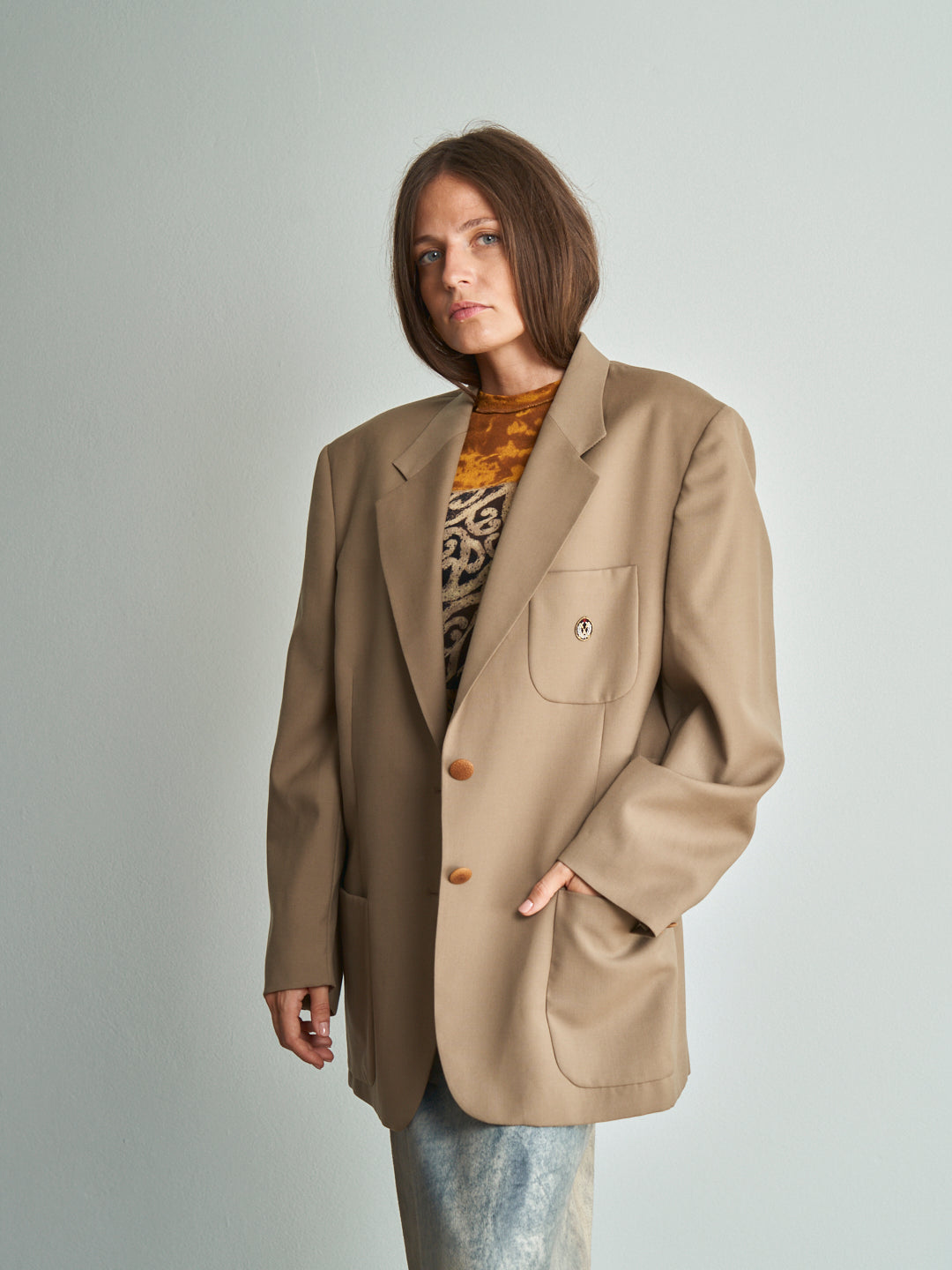 Giacca in lana Valentino sport anni 80 semi foderata con stemma e bottoni logo