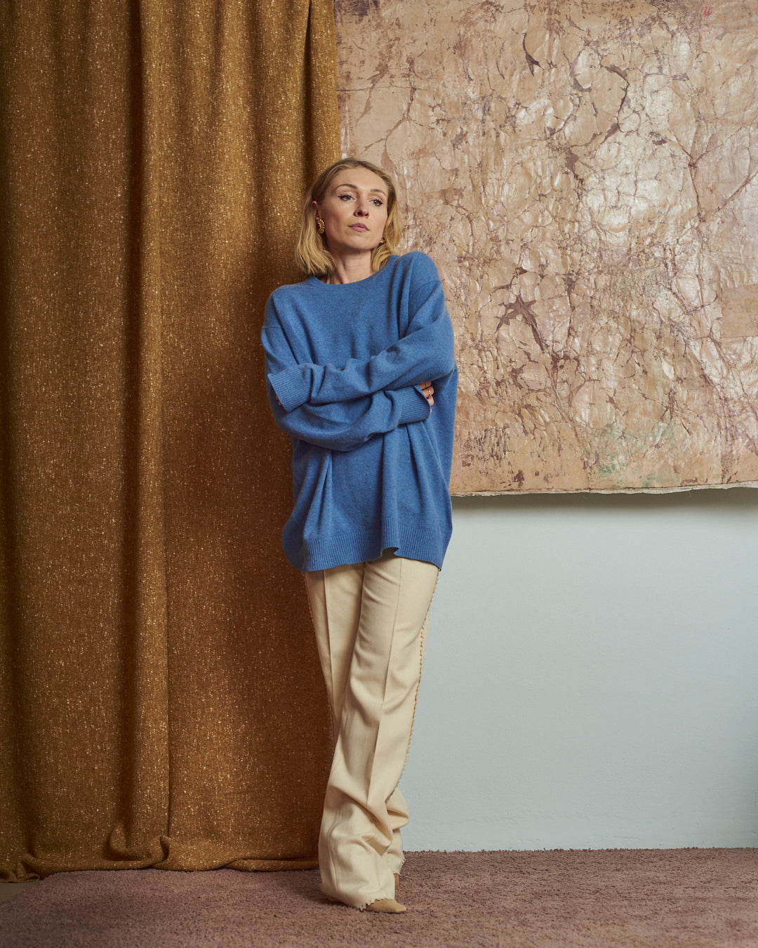 Maglia girocollo uomo in cachemire blu ceruleo