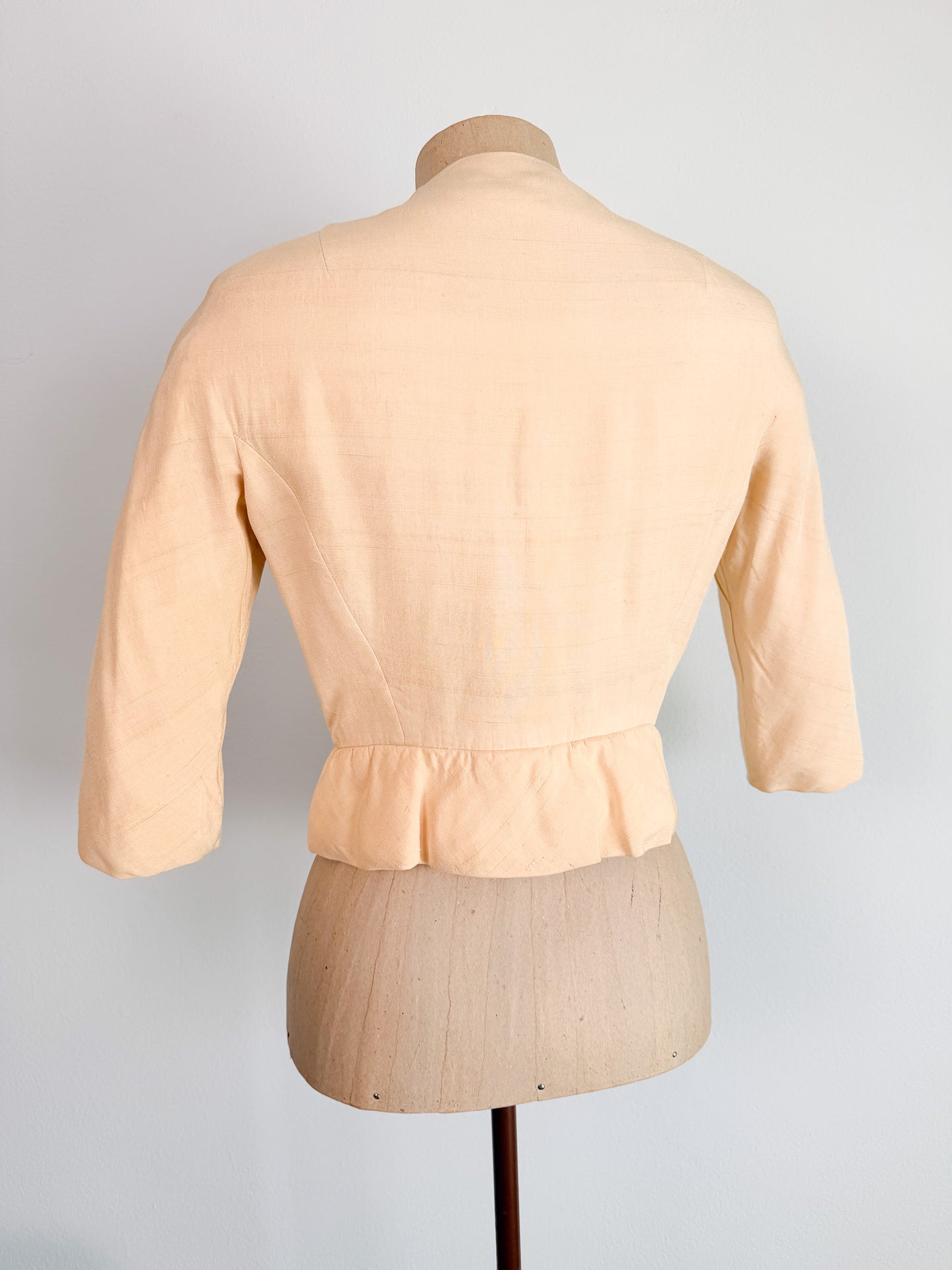 Giacca anni 50 in pura seta panna taglio kimono corta