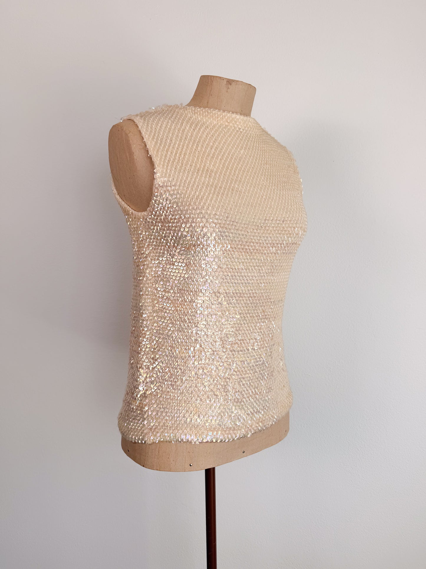 top in maglia di lana con paillettes anni 50 originale
