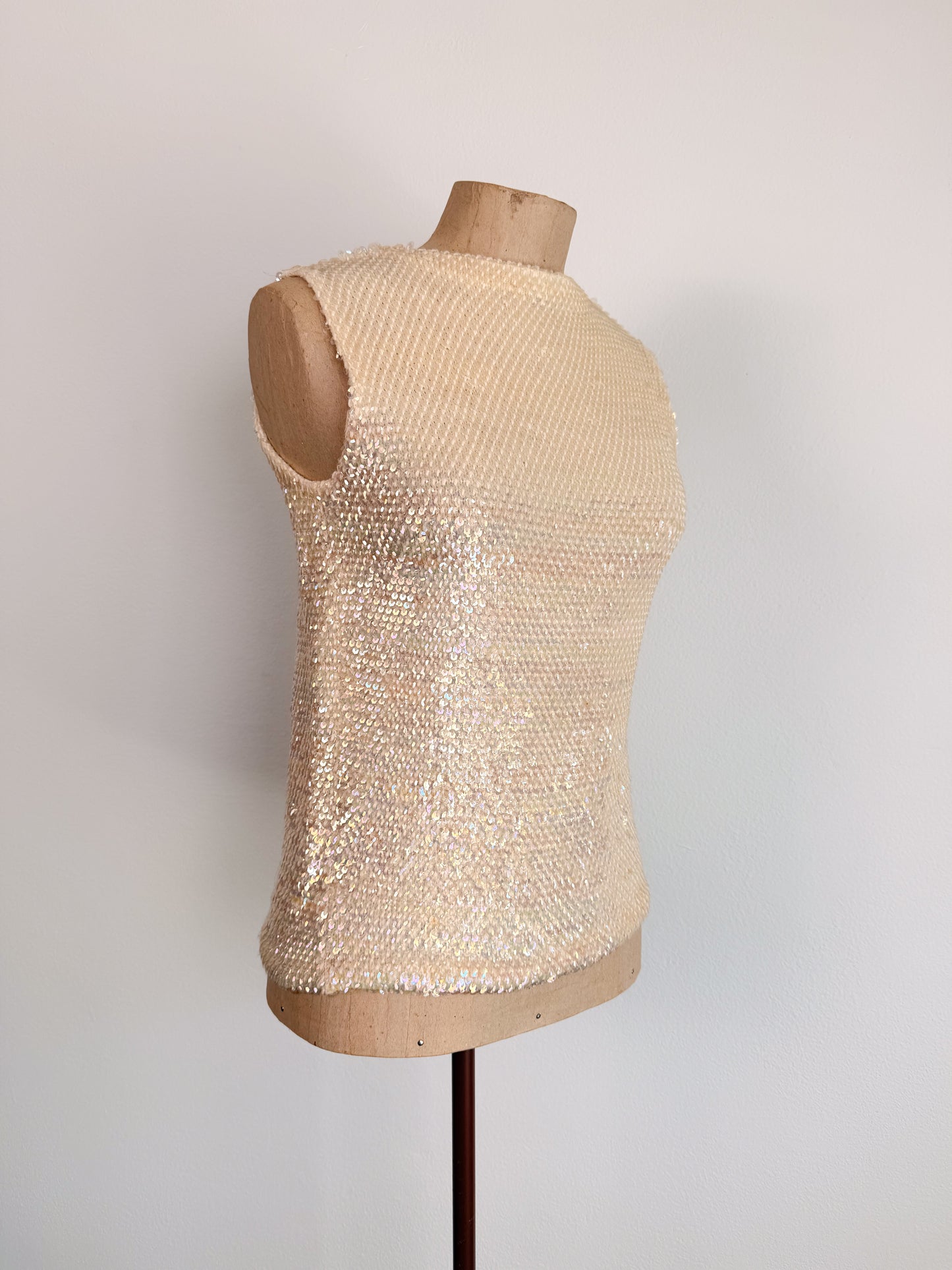 top in maglia di lana con paillettes anni 50 originale