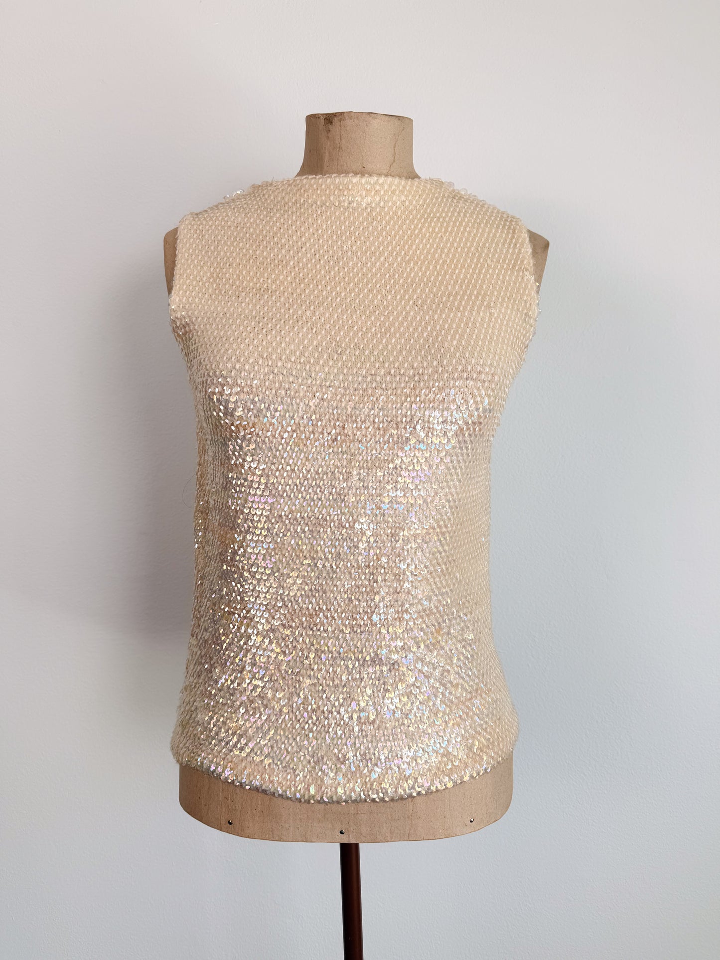 top in maglia di lana con paillettes anni 50 originale