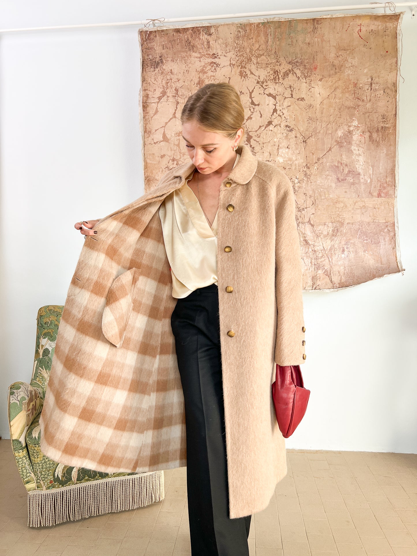 Cappotto "Piacenza" in Lana d'Alpaca, Cammello e Lana doppiato lavorato a mano