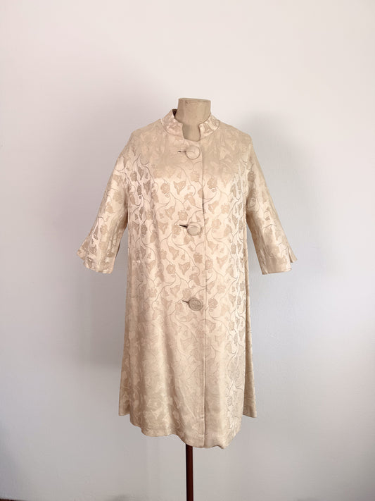 Cappotto Jacquard anni 50 americano avorio con bottoni ricoperti