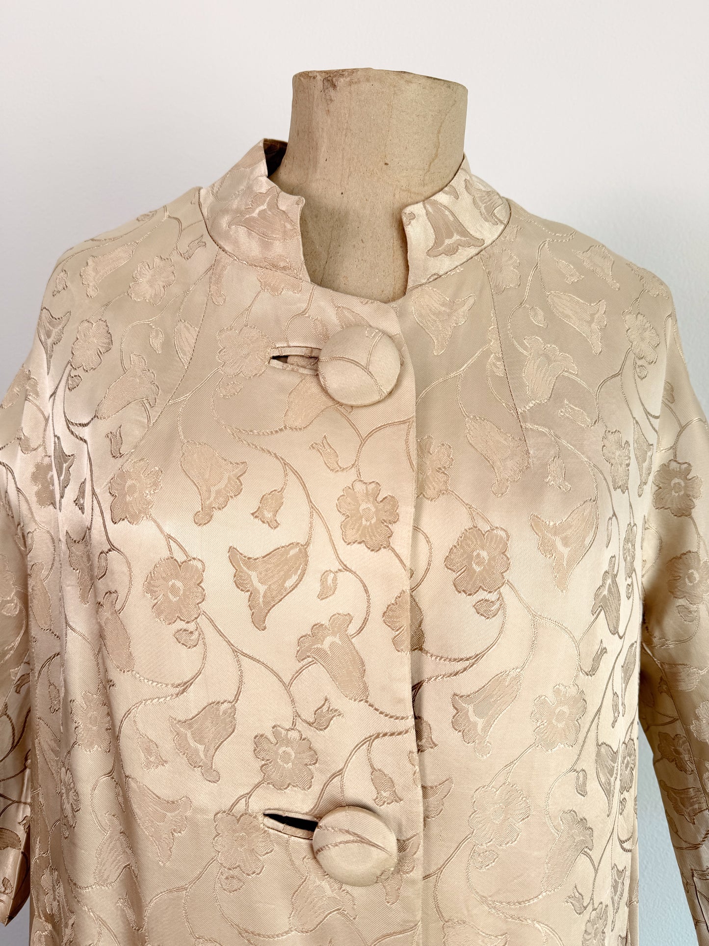 Cappotto Jacquard anni 50 americano avorio con bottoni ricoperti