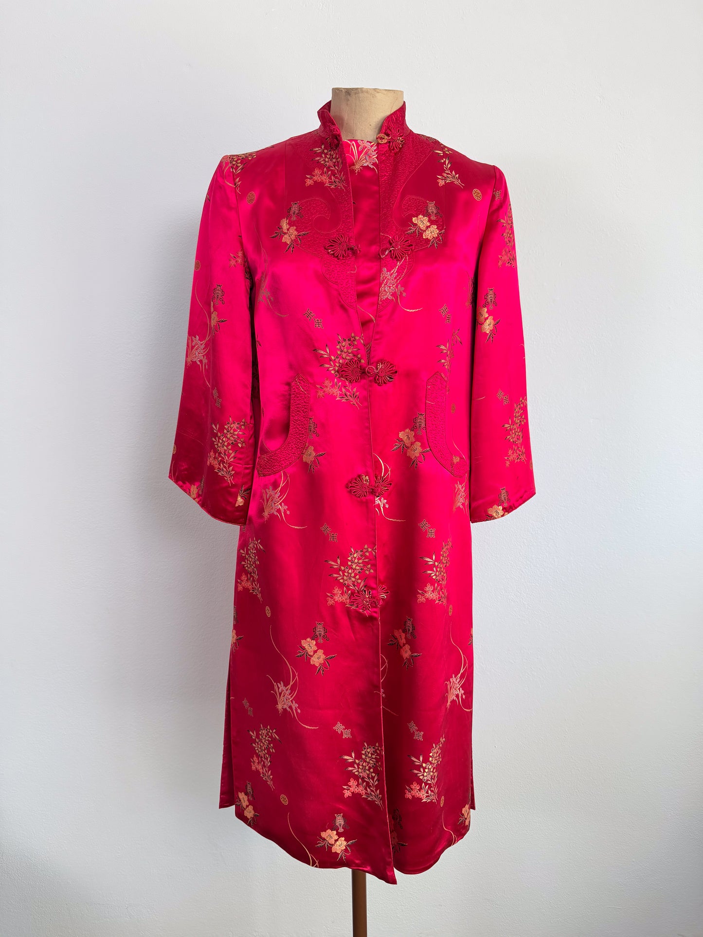 Giacca orientale cinese anni 70 in tessuto jacquard peonia