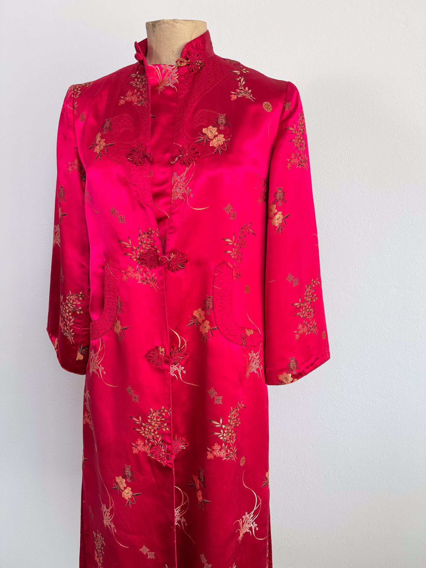 Giacca orientale cinese anni 70 in tessuto jacquard peonia