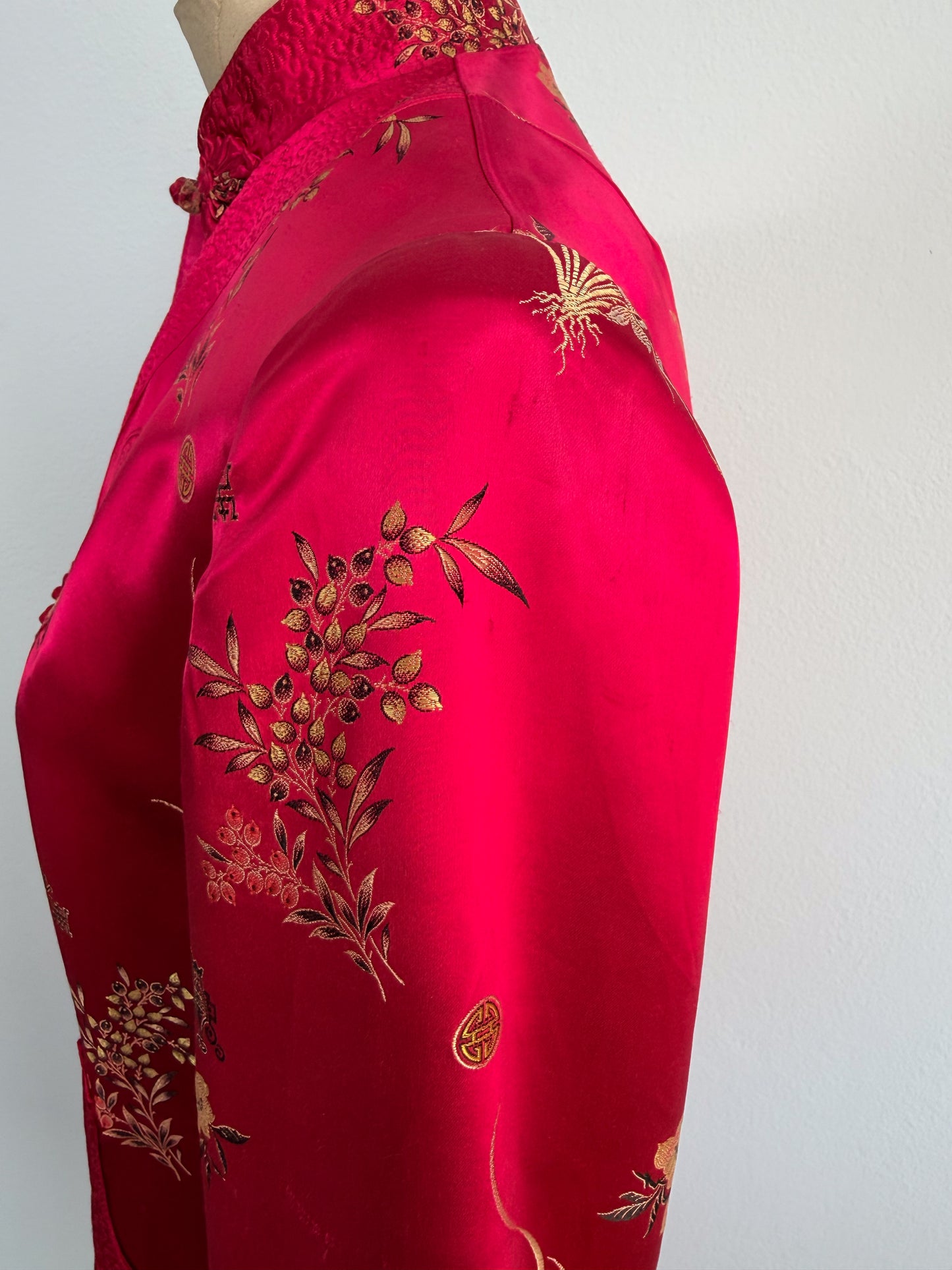 Giacca orientale cinese anni 70 in tessuto jacquard peonia