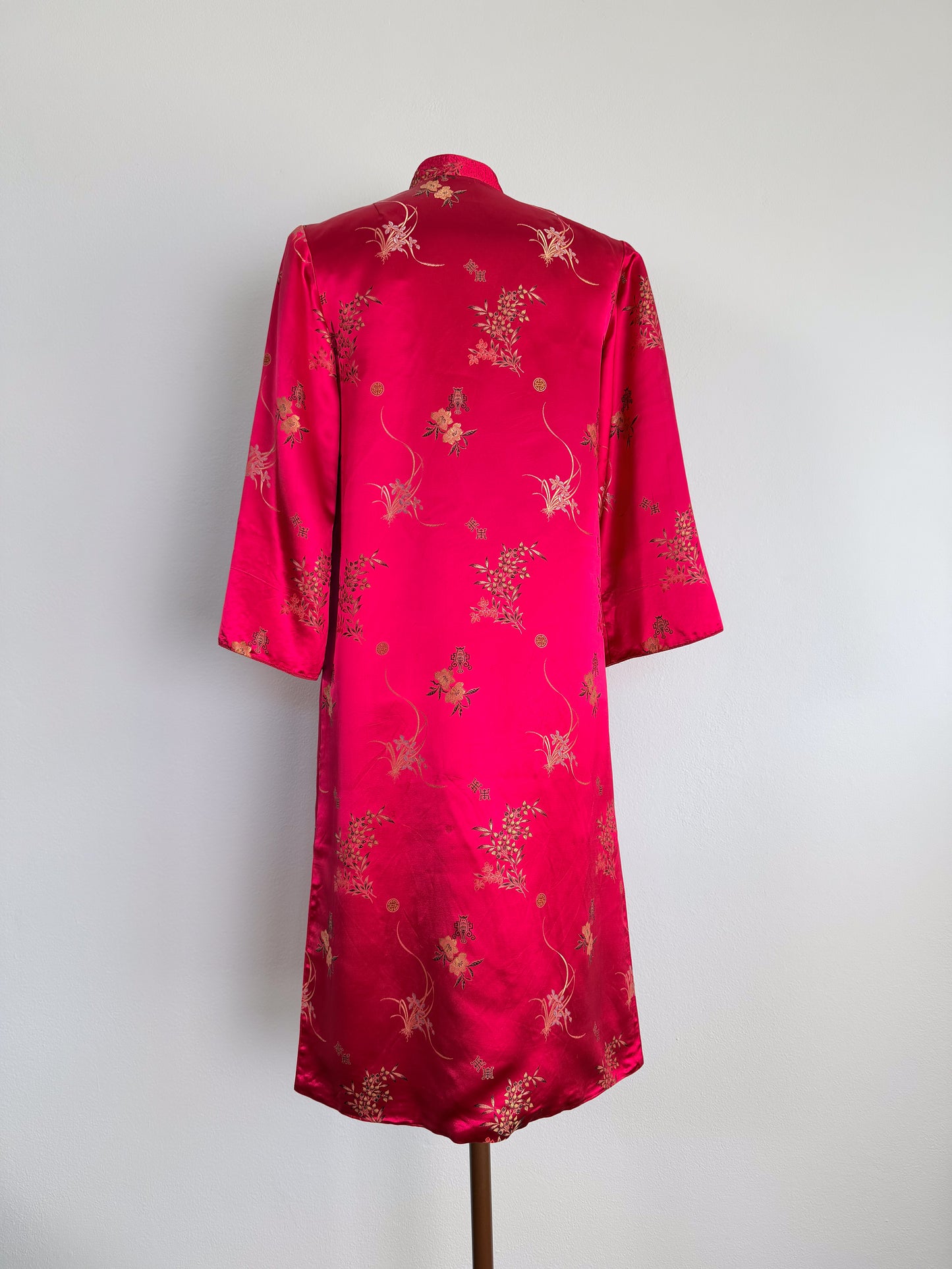 Giacca orientale cinese anni 70 in tessuto jacquard peonia