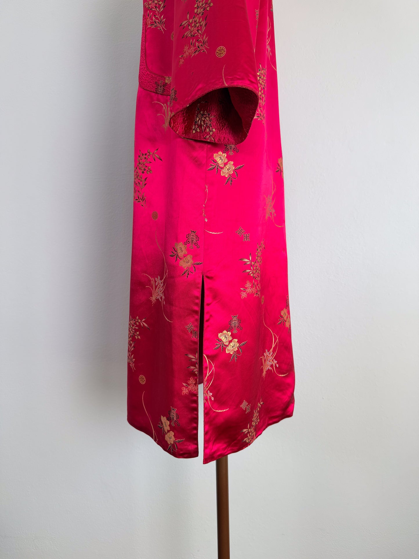 Giacca orientale cinese anni 70 in tessuto jacquard peonia