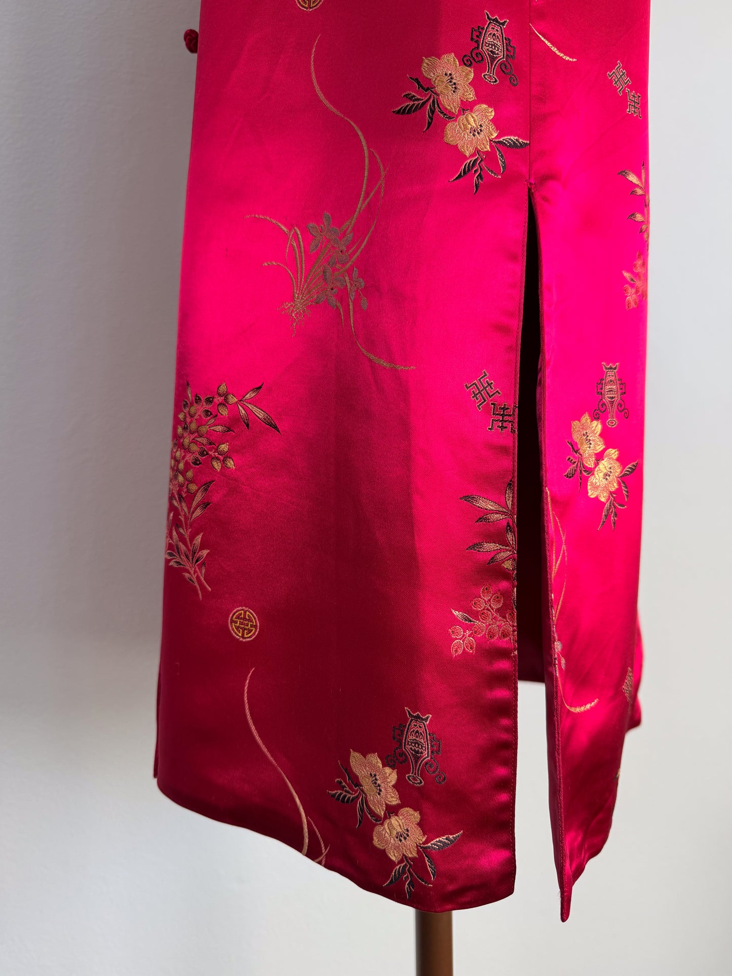 Giacca orientale cinese anni 70 in tessuto jacquard peonia