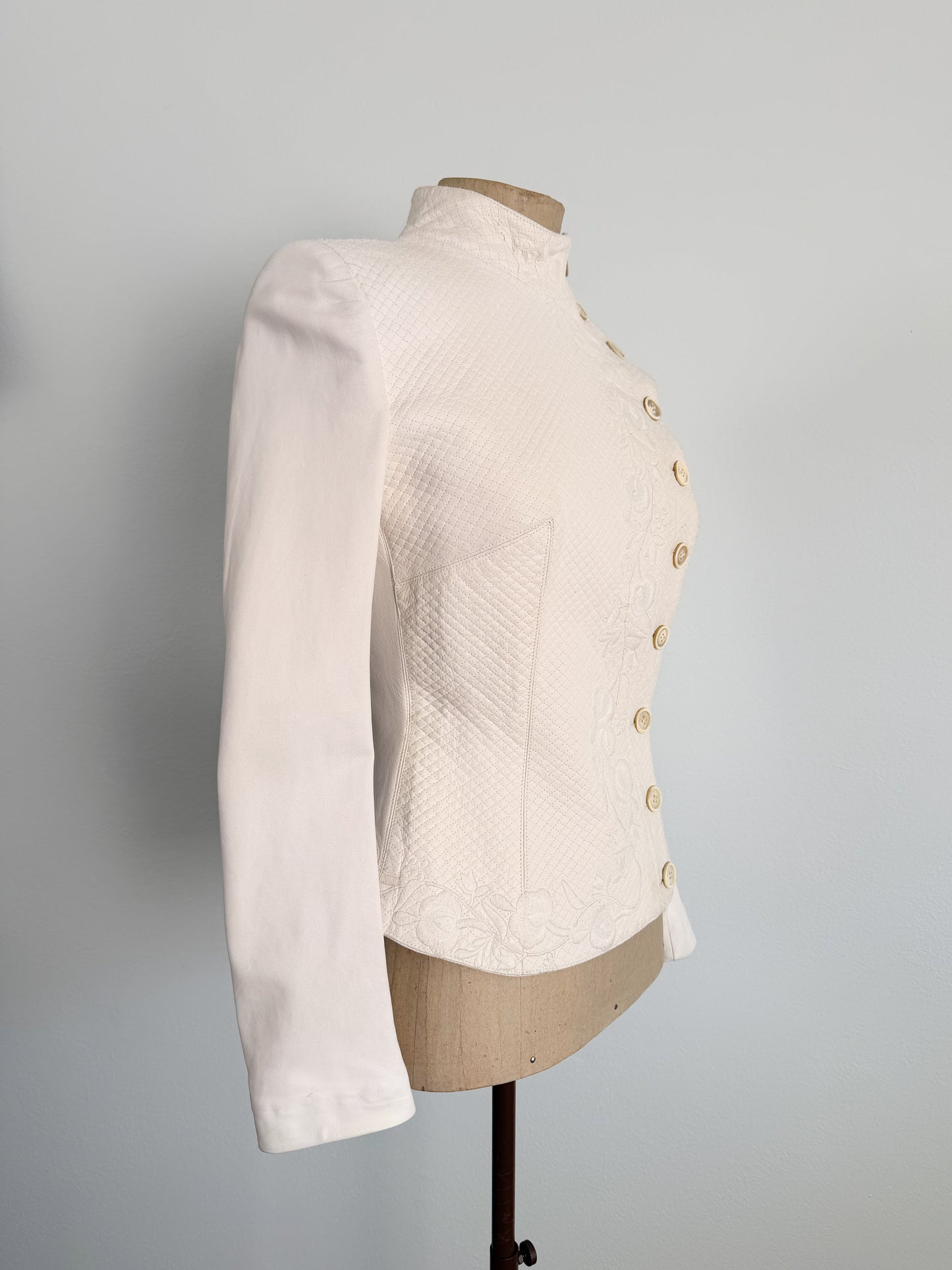 Giacca in pelle effetto bustino firmata Antonio Berardi ss 1999