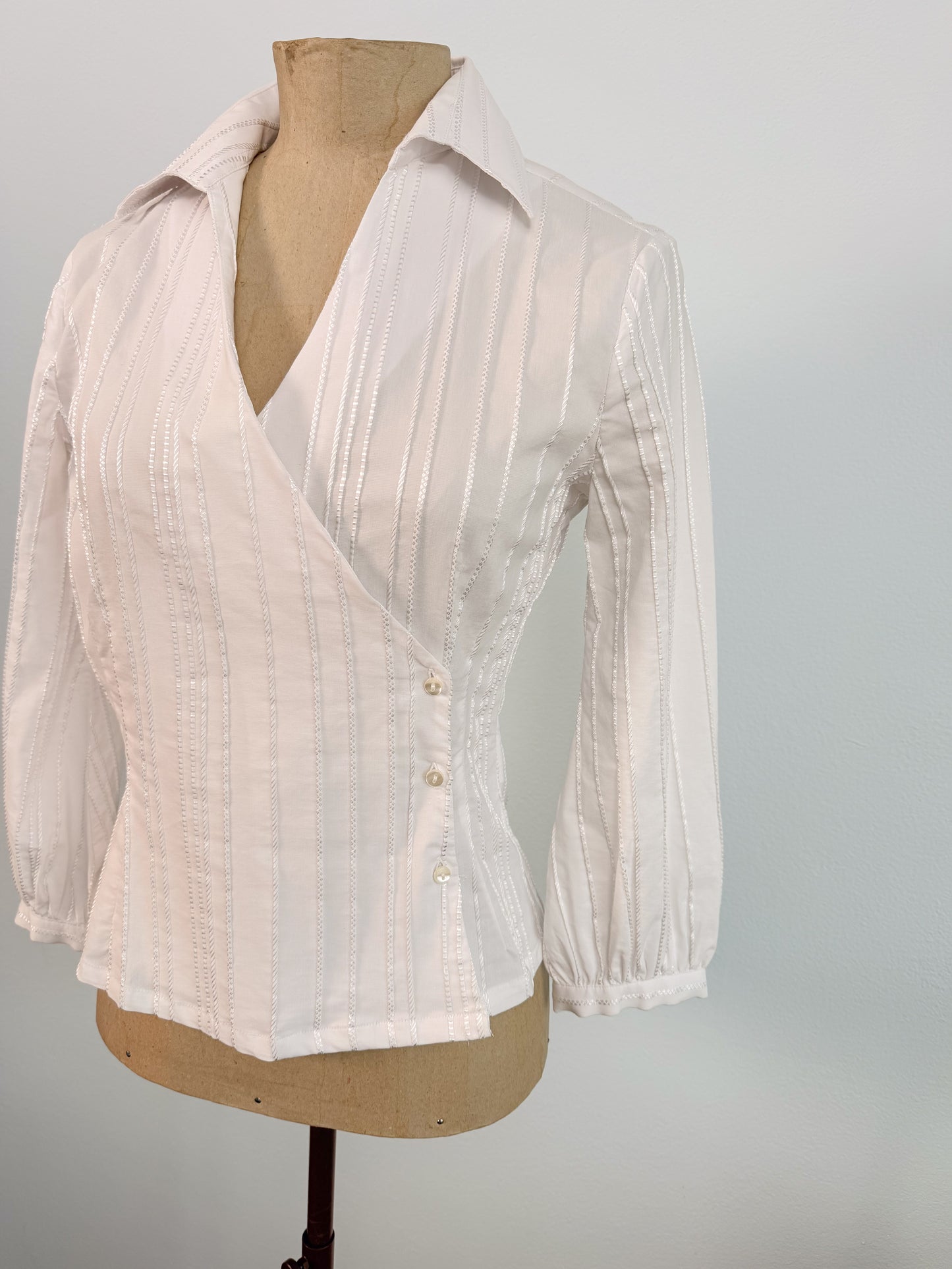 Camicia in cotone incrociata trama torchon