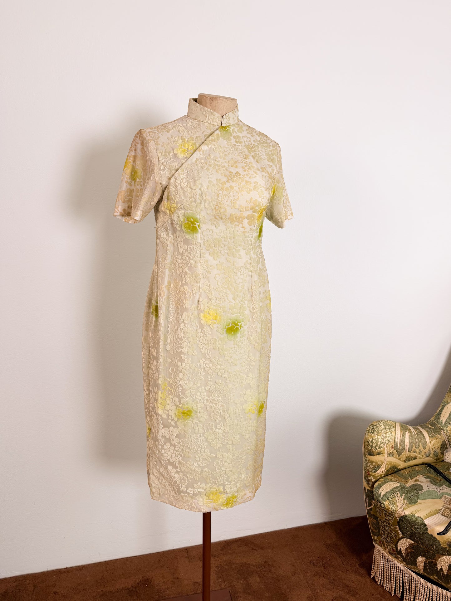 Abito modello Qipao anni 70 in tessuto devore