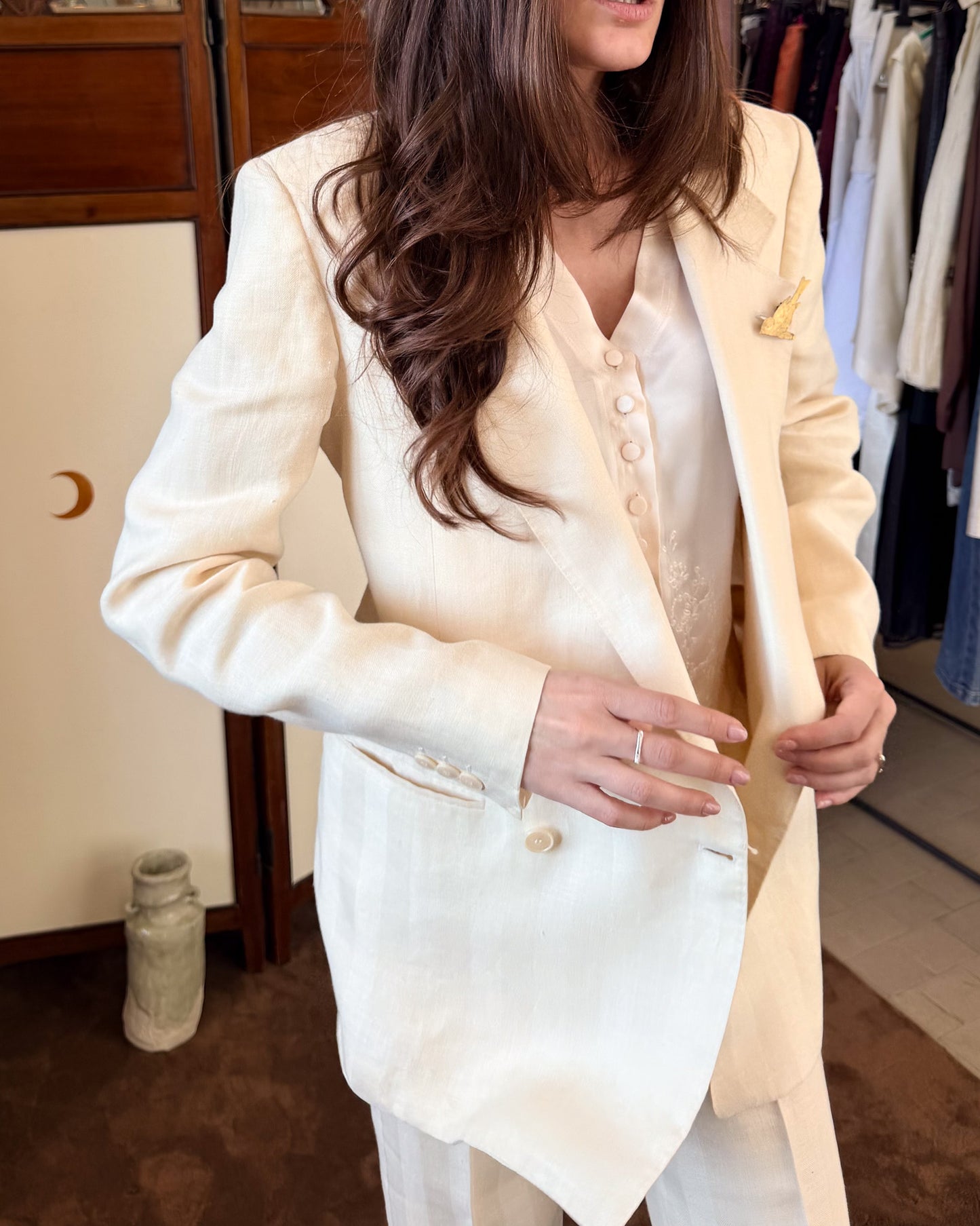 Completo in Lino spigato bianco anni 70 maschile