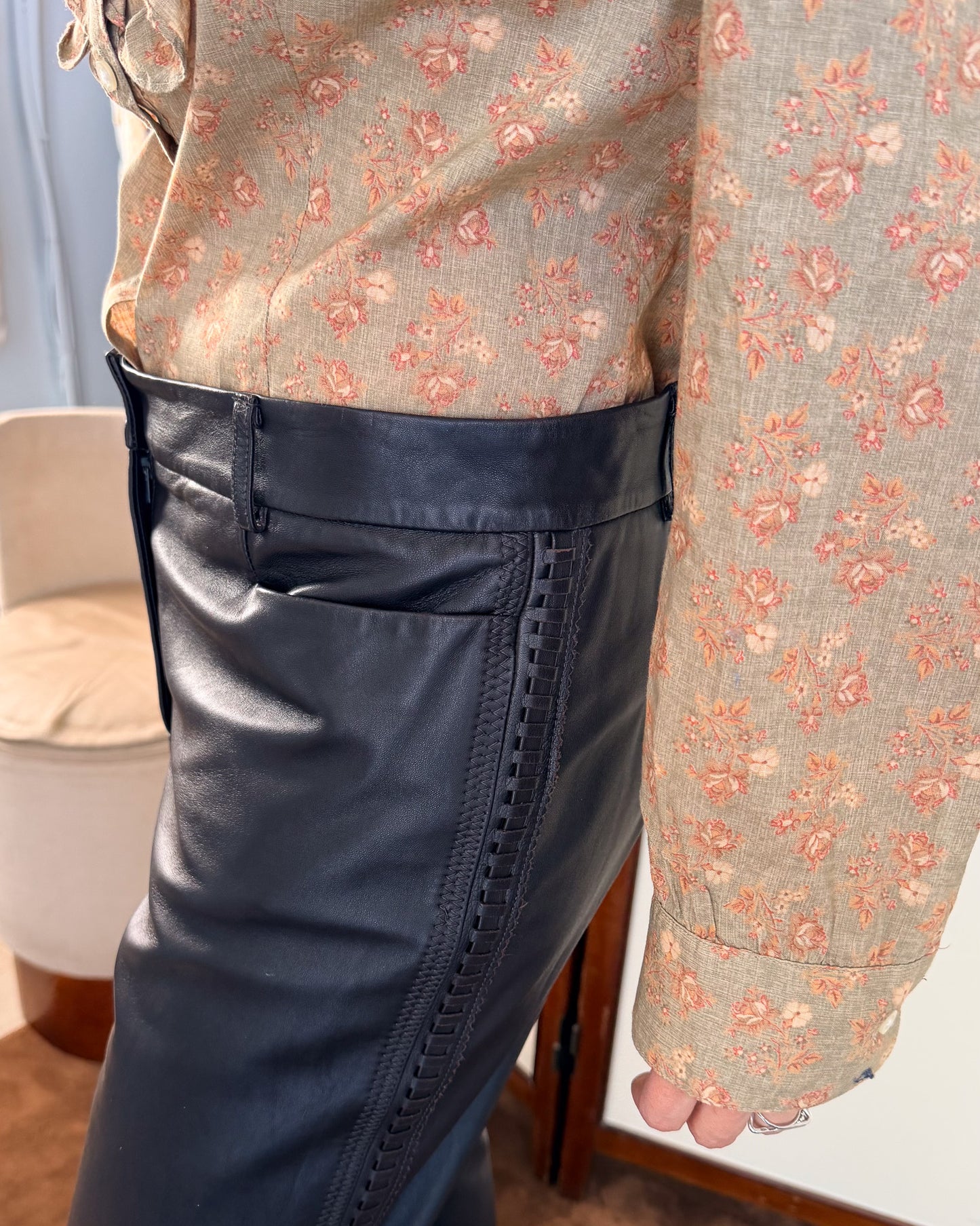 Pantaloni in pelle Marrone con dettagli sul fianco