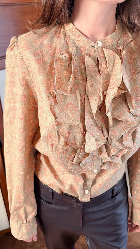 Camicia Ralph Lauren LRL anni 90 in cotone con rouches a fiori
