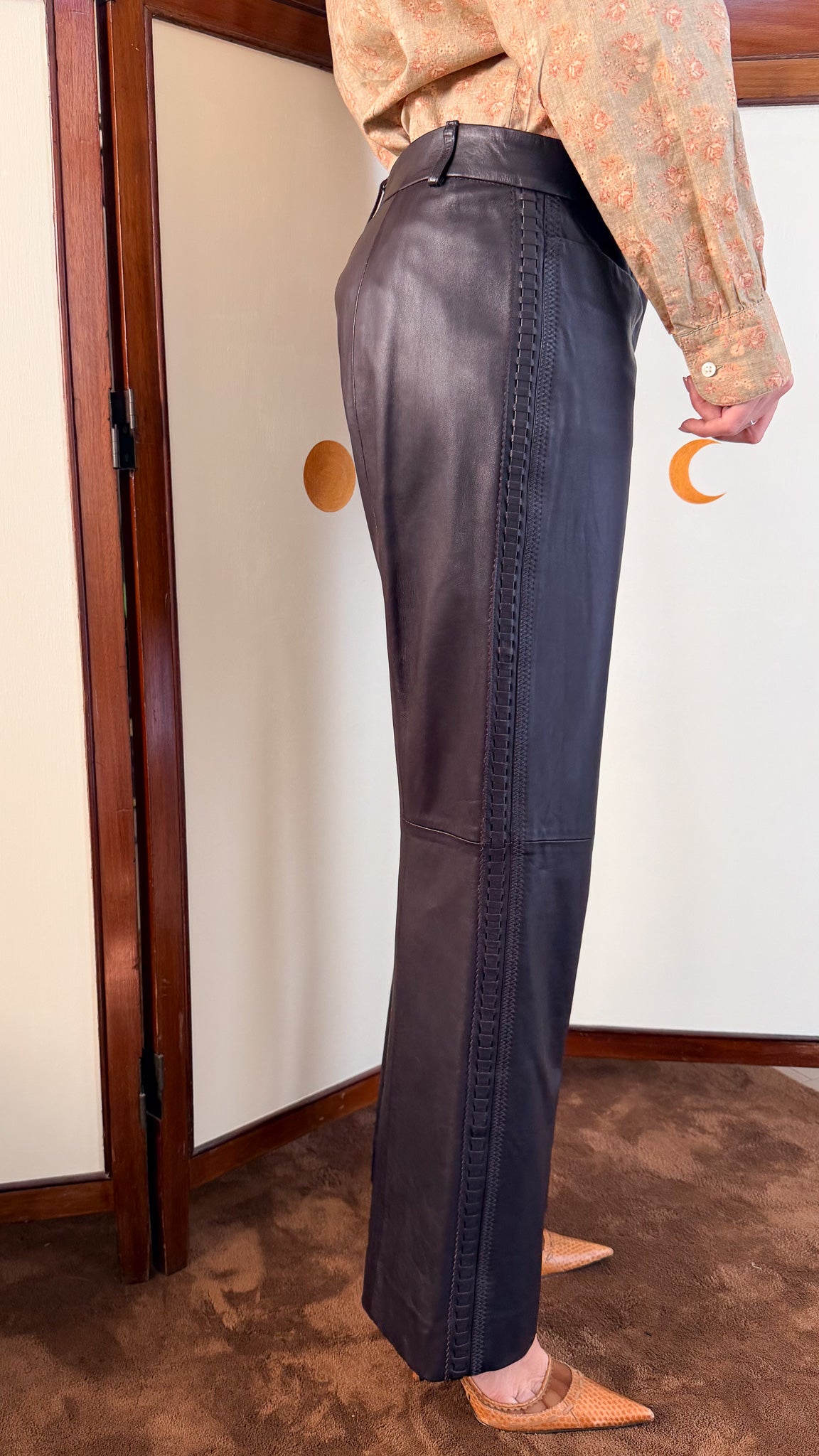 Pantaloni in pelle Marrone con dettagli sul fianco