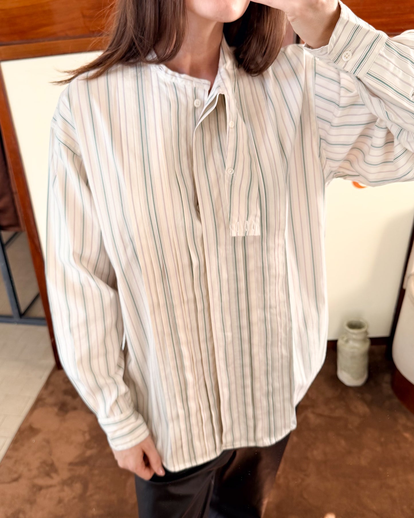 Camicia Ralph Lauren anni 90 in cotone con pieghe e collo alto