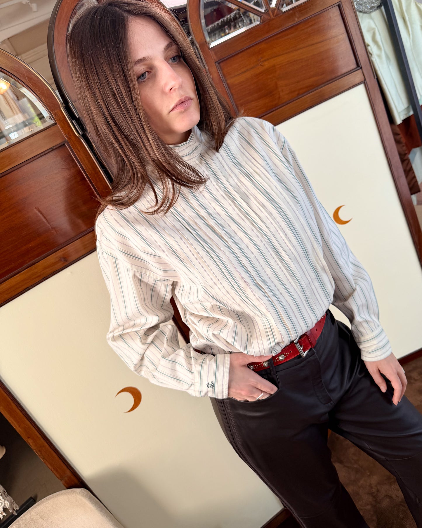 Camicia Ralph Lauren anni 90 in cotone con pieghe e collo alto