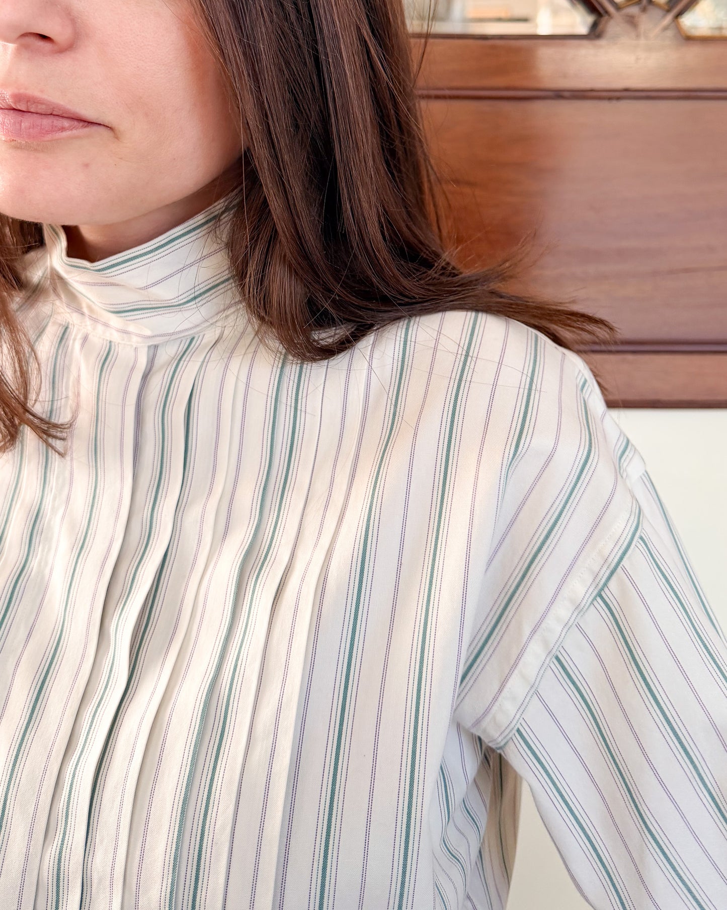 Camicia Ralph Lauren anni 90 in cotone con pieghe e collo alto
