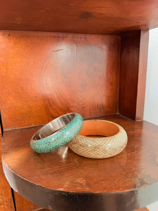 Bracciale Bangle in metallo e resina pelle pitone color turchese