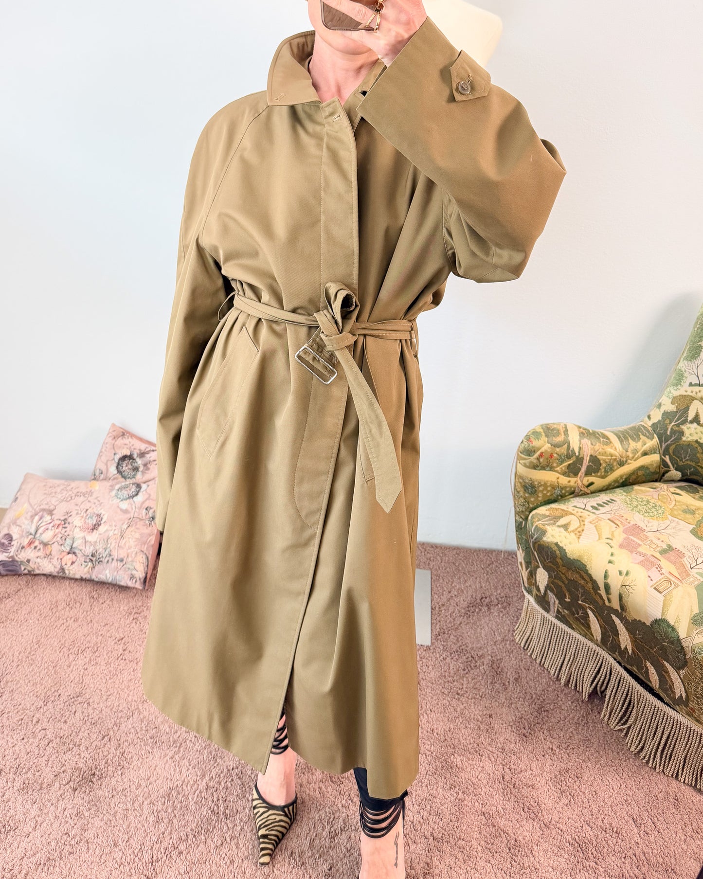 Trench maschile sartoriale monopetto verde militare